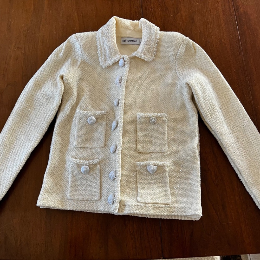 NWOT Self-Portrait Embellished Sequined Tweed Cardigan - Picture 3 of 6